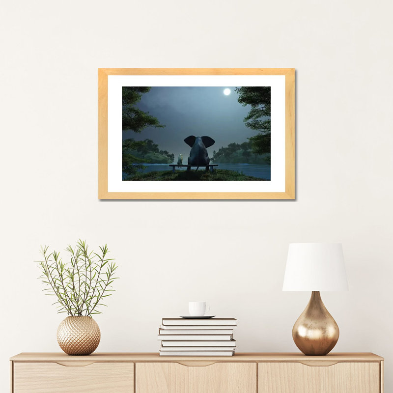 Éléphant et chien la nuit d’été, Papier bois naturel, Blanc, H 16 po x l 24 po x P 1 po