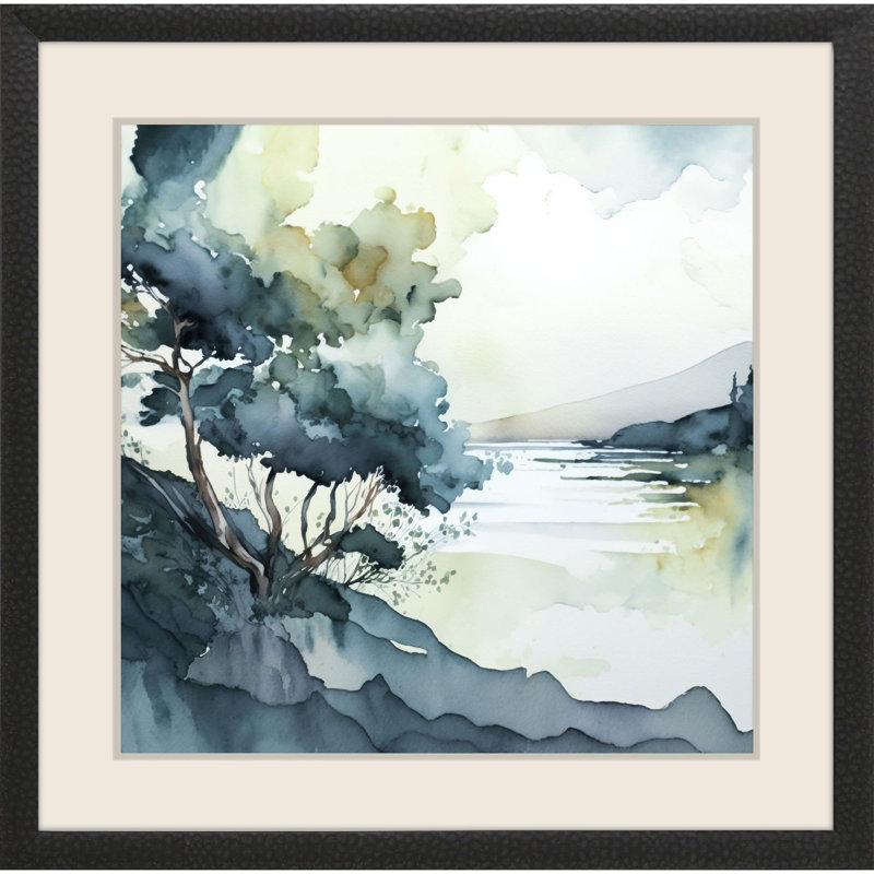 «Whispers in the Wind Modern Landscape», art mural noir encadré