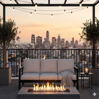 Patio 3 de 75 po en aluminium 3 saisons avec coussins gris et structure noire - convient aux hôtes d'une profondeur de 75 pouces, de coussins et de tout espace