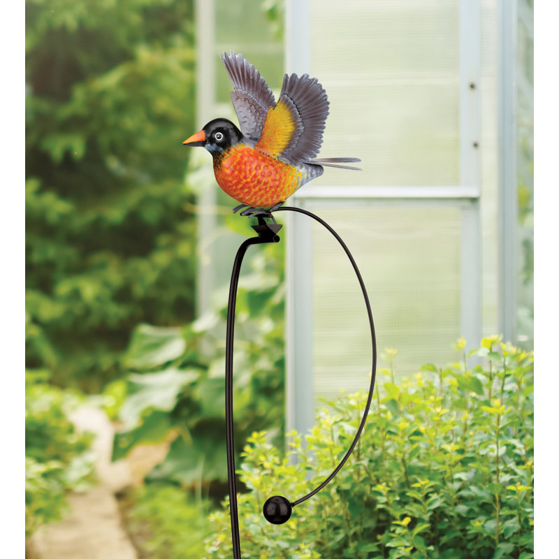 Colorful Robin Metal Rocking Bird Garden Stake