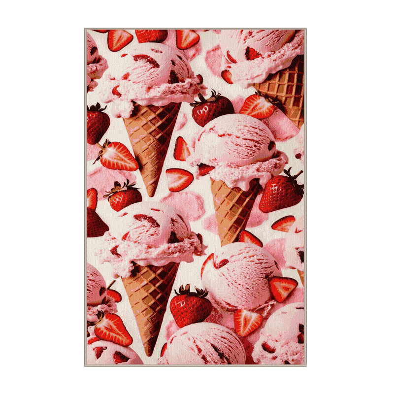 Washable Strawberry ice cream Desserts Area Rug, Rectangle 7' x 9'