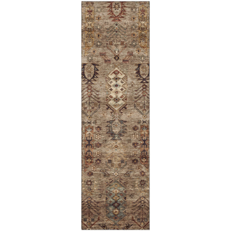 Premium Machine Washable Mayfield AMF2047 Global Rug, 2'3" x 7'6" Runner, Brown
