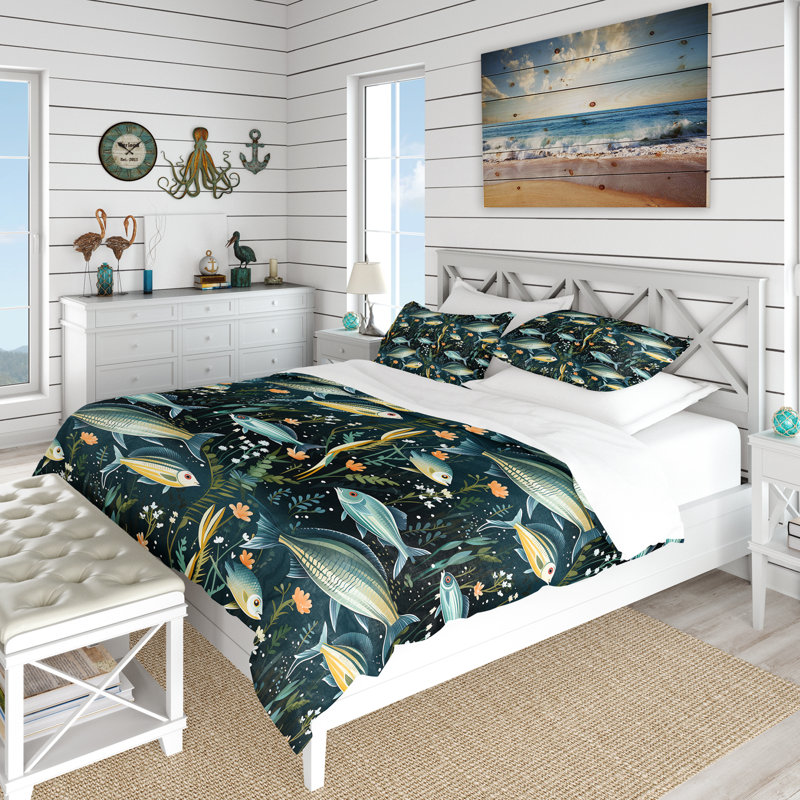 Literie Coastal Zebra Fish Zenith Coastal Pattern, Housse de couette pour très grand lit et 2 très