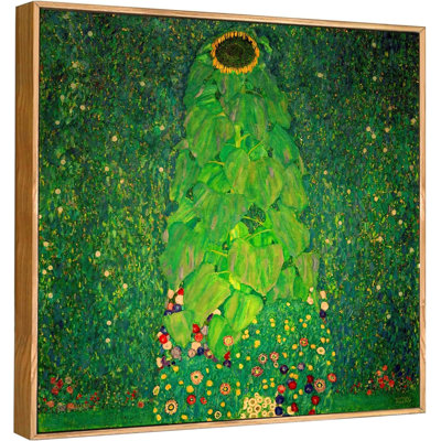 Impression giclée sur toile encadrée - Le Tournesol de Gustav Klimt - Décoration murale pour salon, maison ou bureau (cadre fin couleur bois, 61 x 61 cm)
