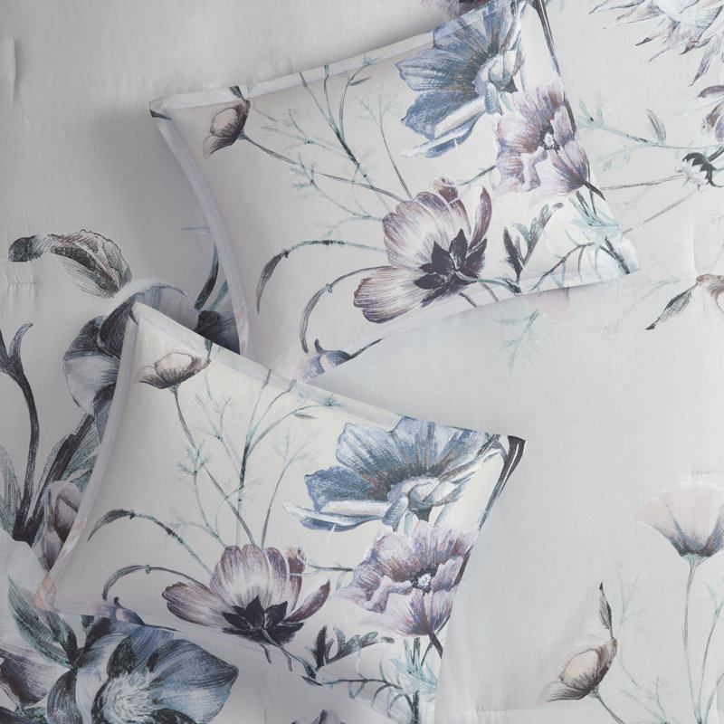 Édredon en coton 8 pièces - très grand, bleu chic décontracté, combinaison de couleurs douces et romantiques, rembourrage en coton imprimé pour lit très grand, décoration de chambre chic et lavable à la machine