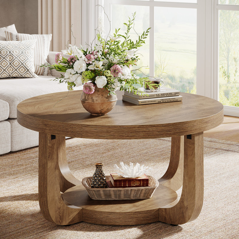 Table basse ronde à 2 niveaux 31 pouces Rustic, Chêne