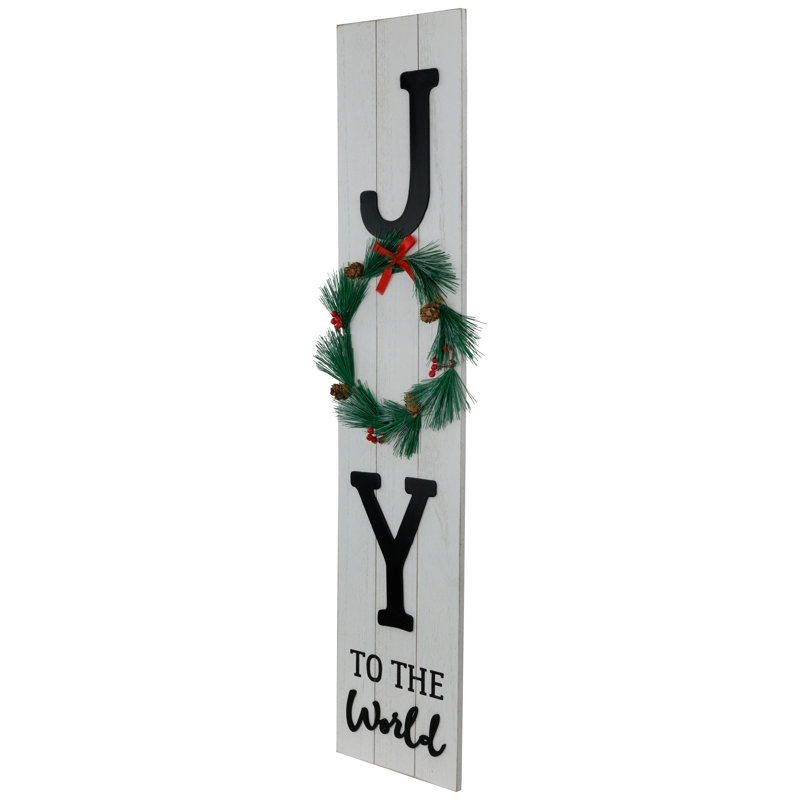 Joy to the World White-Washed Wooden Christmas Porch Sign with Wreath