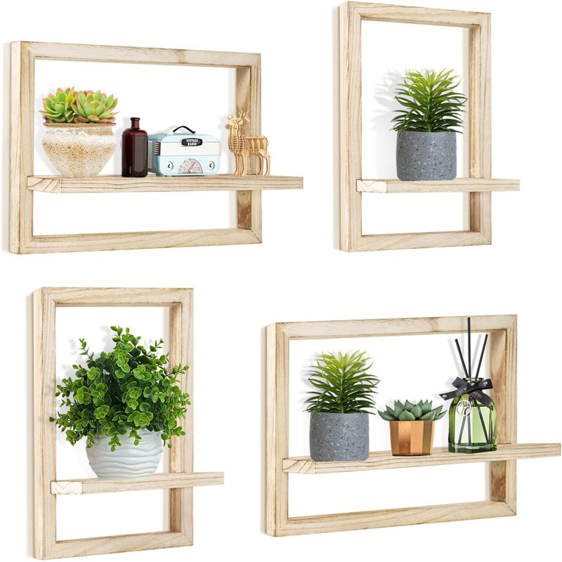 Rustic Brown Wood Floating Shelves Set of 4