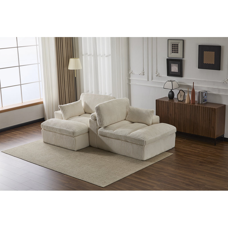 Double méridienne intérieure, canapé-lit rembourré surdimensionné pour l'intérieur, canapé-lit luxueux à assise profonde, causeuse modulaire, causeuse en velours côtelé pour le salon, aucun assemblage requis, blanc