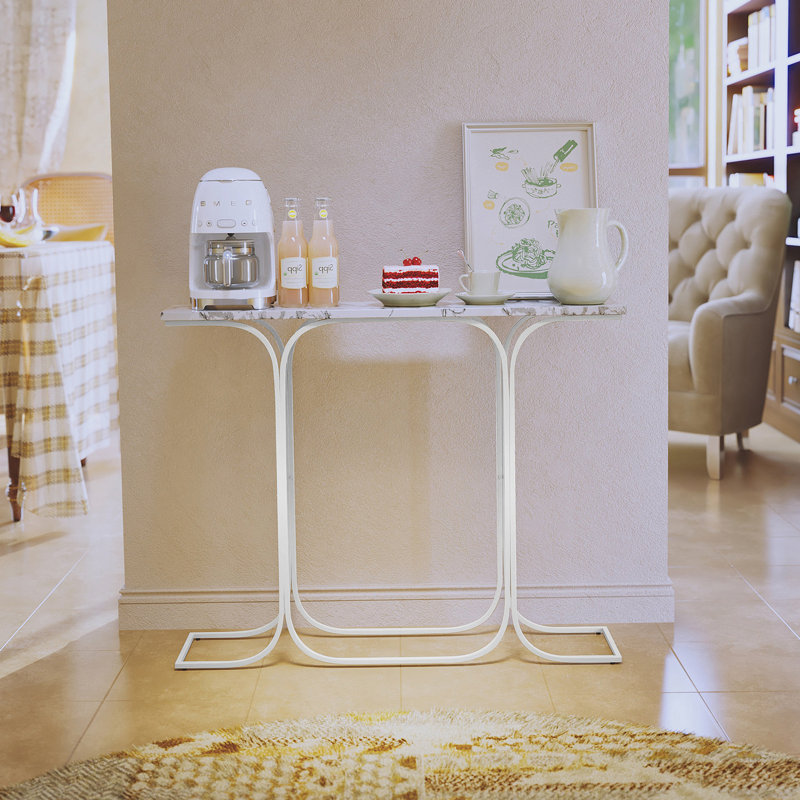 Console Table de canapé étroite avec pieds en métal stables Table d'entrée décorative derrière le canapé, Blanc
