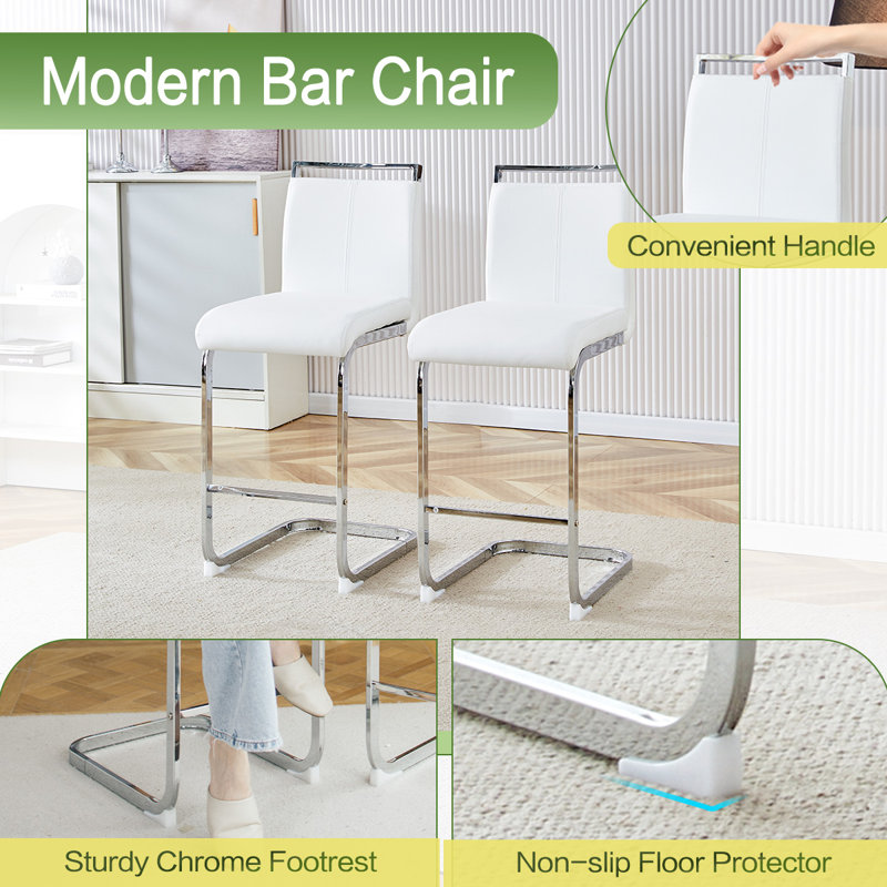 Bar Table And Chairs Set For 2, White/Silver, Silver