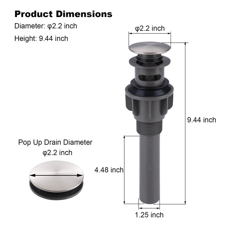 Pop-Up Bathroom Sink Drain with Overflow, Brushed Nickel