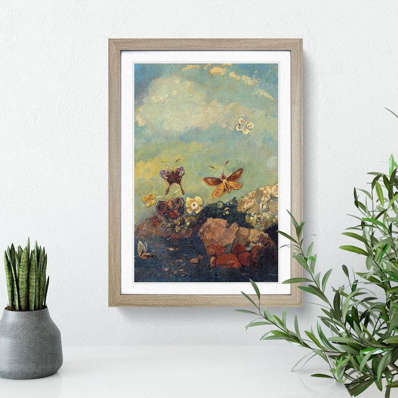 Butterflies by Odilon Redon - Picture Frame Painting, Oak Framed, 65cm H x 48cm W x 2cm D