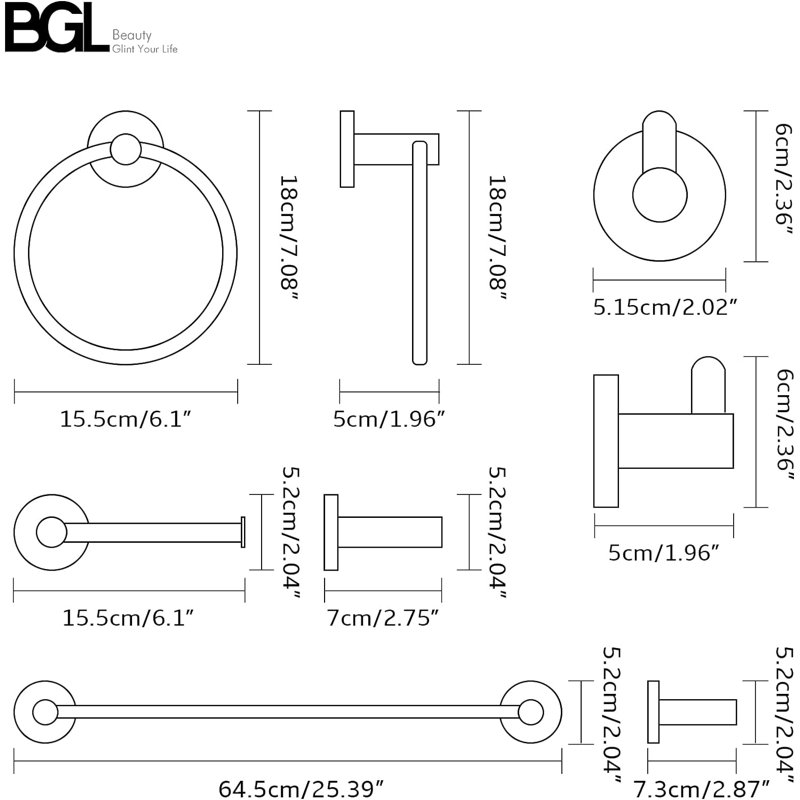 Bathroom Hardware Set - 8 Piece Towel Bar Set With Adjustable Towel Bar, Toilet Paper Holder, Robe Hooks And Towel Rings, Heavy Duty Rust Resistant Bathroom Accessories