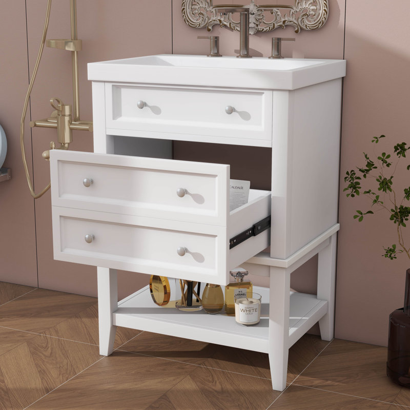 Armoire de meuble-lavabo pour salle de bain sans lavabo supérieur autoportant 24 po avec tiroir et tablette ouverte