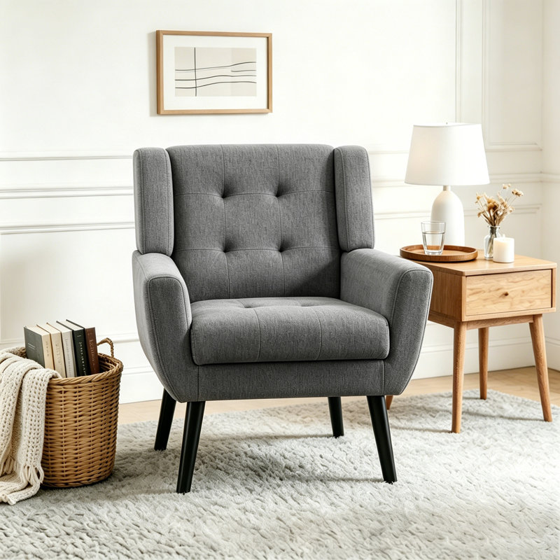 Fauteuil d'appoint Bolanle, Lin gris pâle