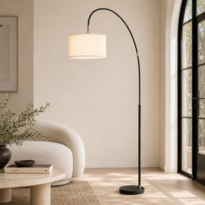 Lampe sur pied arquée noire avec abat-jour en tissu Sandy