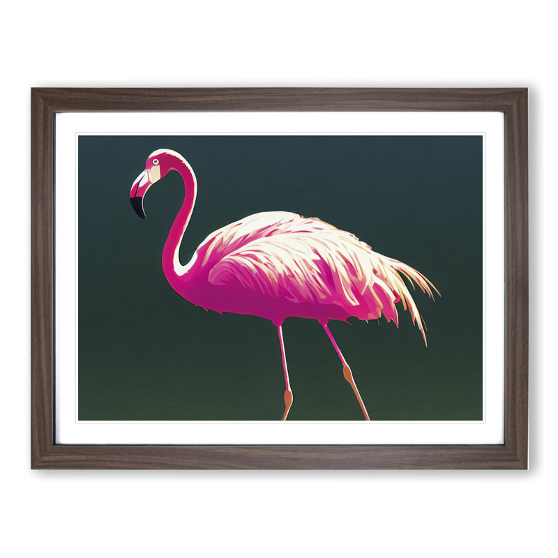 Enthralling Flamingo - Single Picture Frame Painting, 46cm H x 64cm W x 2cm D, Walnut