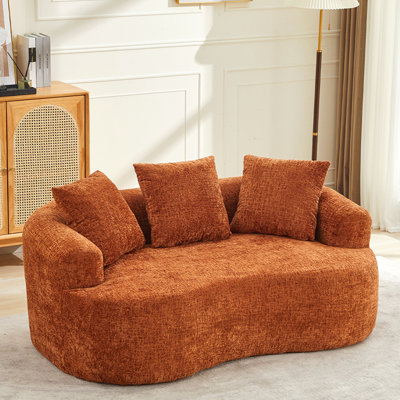 Causeuse incurvée, petit canapé en chenille avec 3 coussins, canapé profond pour appartement, salon, aucun assemblage requis