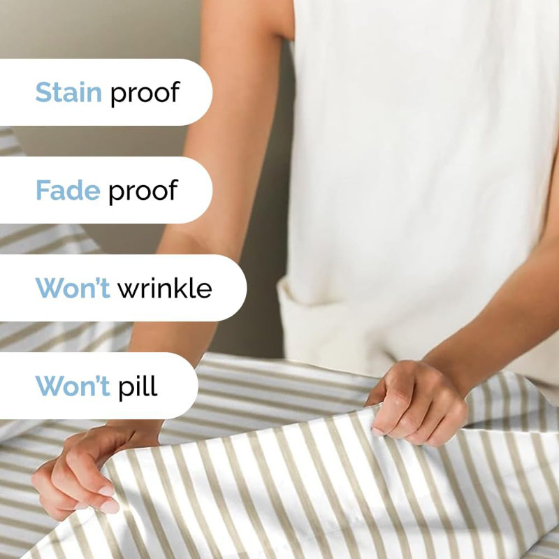 King Beige Striped Microfiber Deep Pocket Sheet Set