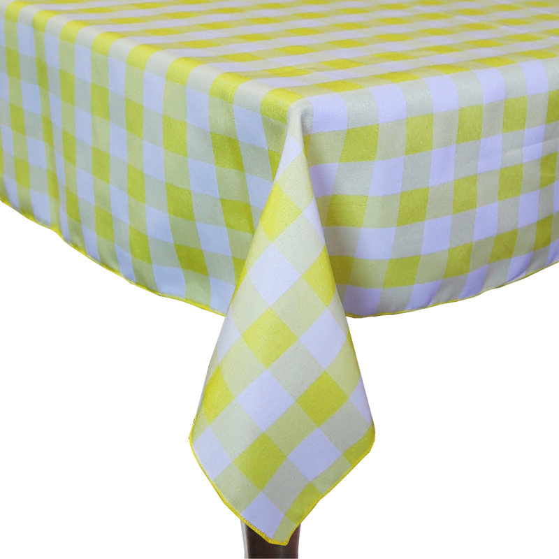 Gracie Oaks - Rectangular Polyester Gingham Checkered Tablecloth, Lemon/White, 120" x 54", 3
