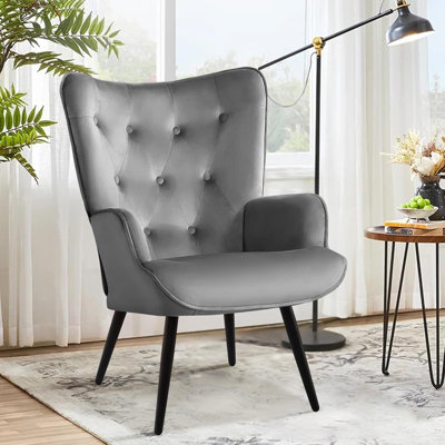 Fauteuil à oreilles 25,5 po de largeur avec dossier capitonné et velours