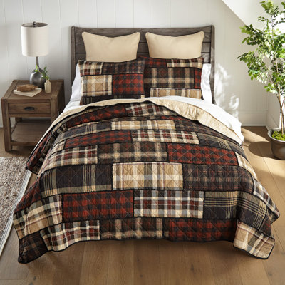 Donna Sharp LJ Plaid 3PC Ragged Pieced Cotton Queen Quilt Set