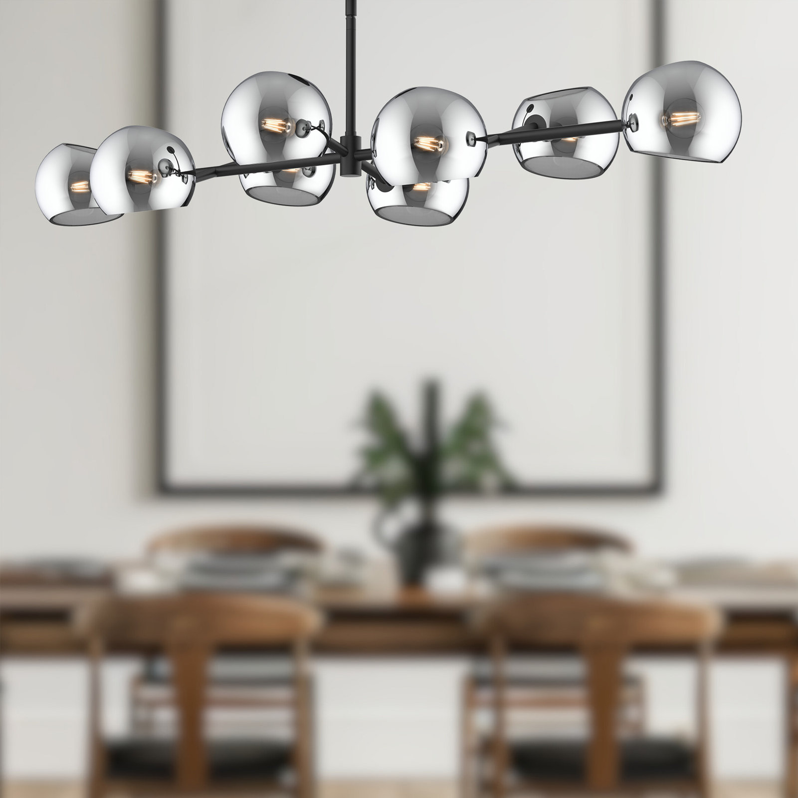 Willow 8 - Light Sputnik Chandelier, Matte Black, Smoke Solid