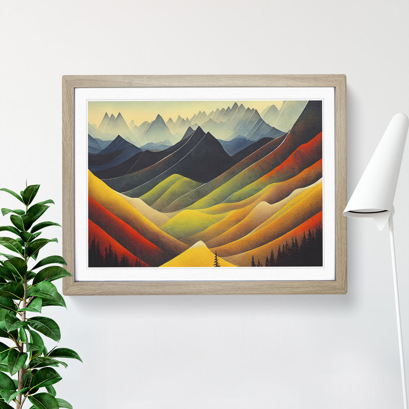 Watercolour Mountain Scene Vol.1 1 Piece Single Picture Frame Painting, 46cm H x 64cm W x 2cm D, Oak