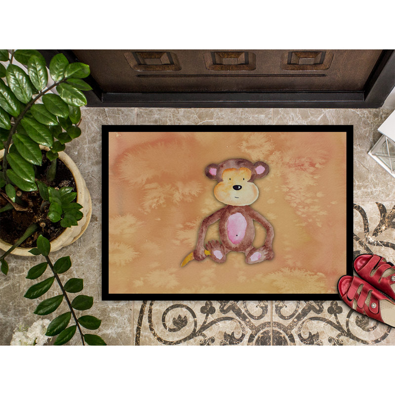 Tapis de porte d’extérieur anti-dérapant en aquarelle de singe Kalel, H 0,25 po x l 27 po x P 18 po