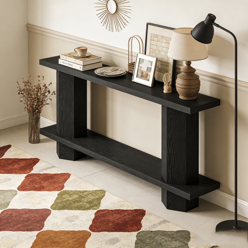 2-Tier Console Table Hallway Table Sofa Table Behind Couch, Black