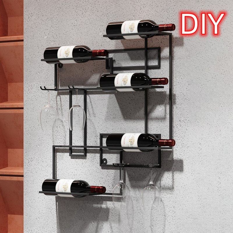Bricolage moderne porte-bouteilles de vin rouge support mural barre de fer présentoir de support de support à bouteilles de vin