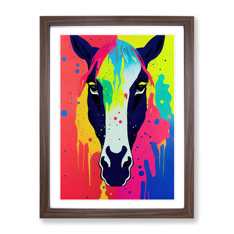 Horse Paint Drips No.2 Abstract 1 Piece Single Picture Frame Painting, 34cm H x 25cm W x 2cm D, Walnut