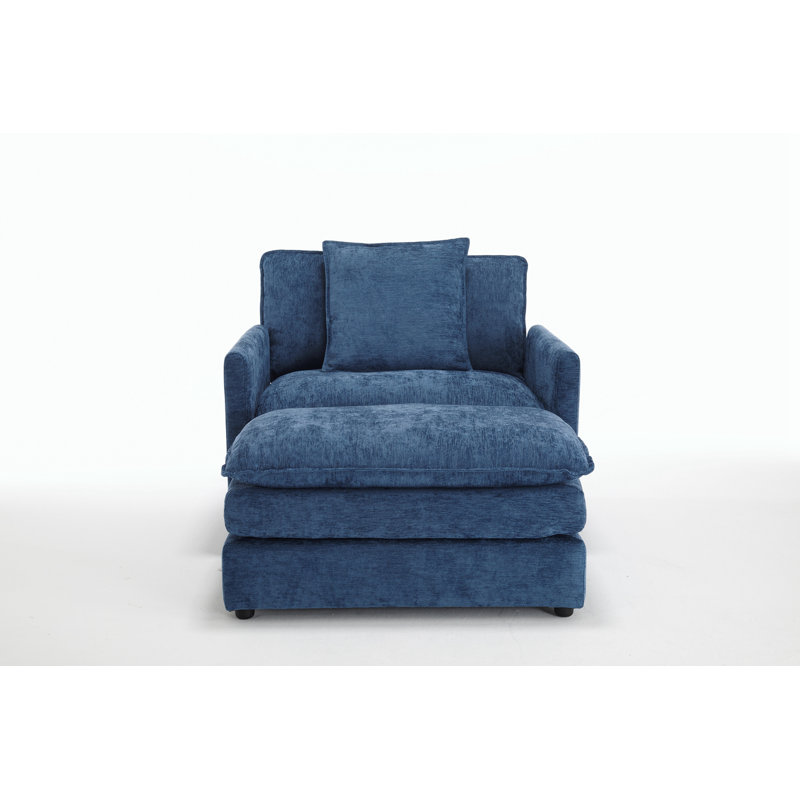 Chaise d'appoint moderne avec repose-pieds, Bleu