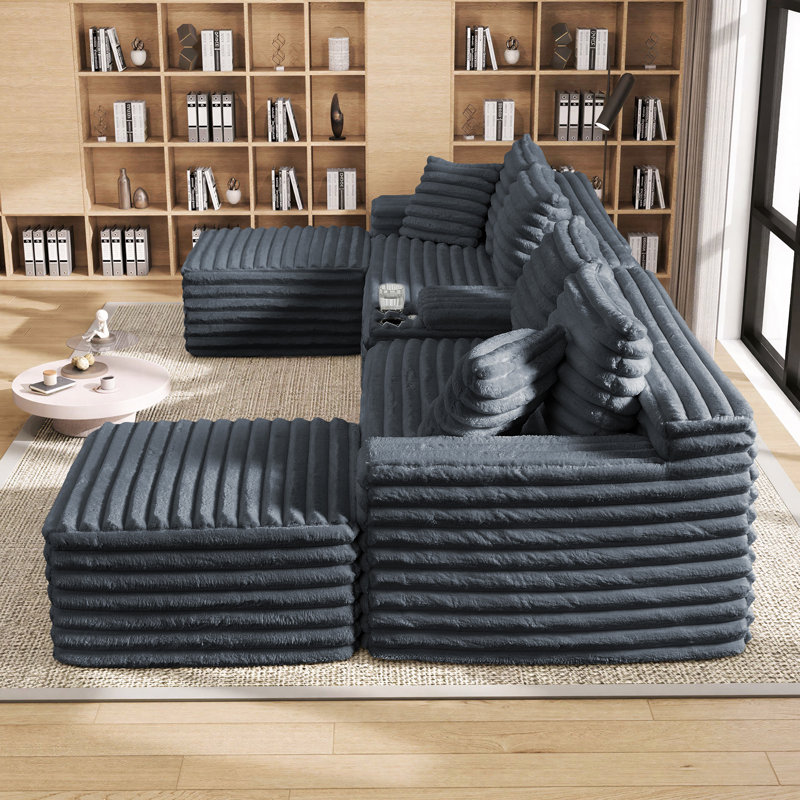 Canapé modulaire Boneless 127 po Cloud Couch, Fausse fourrure grise