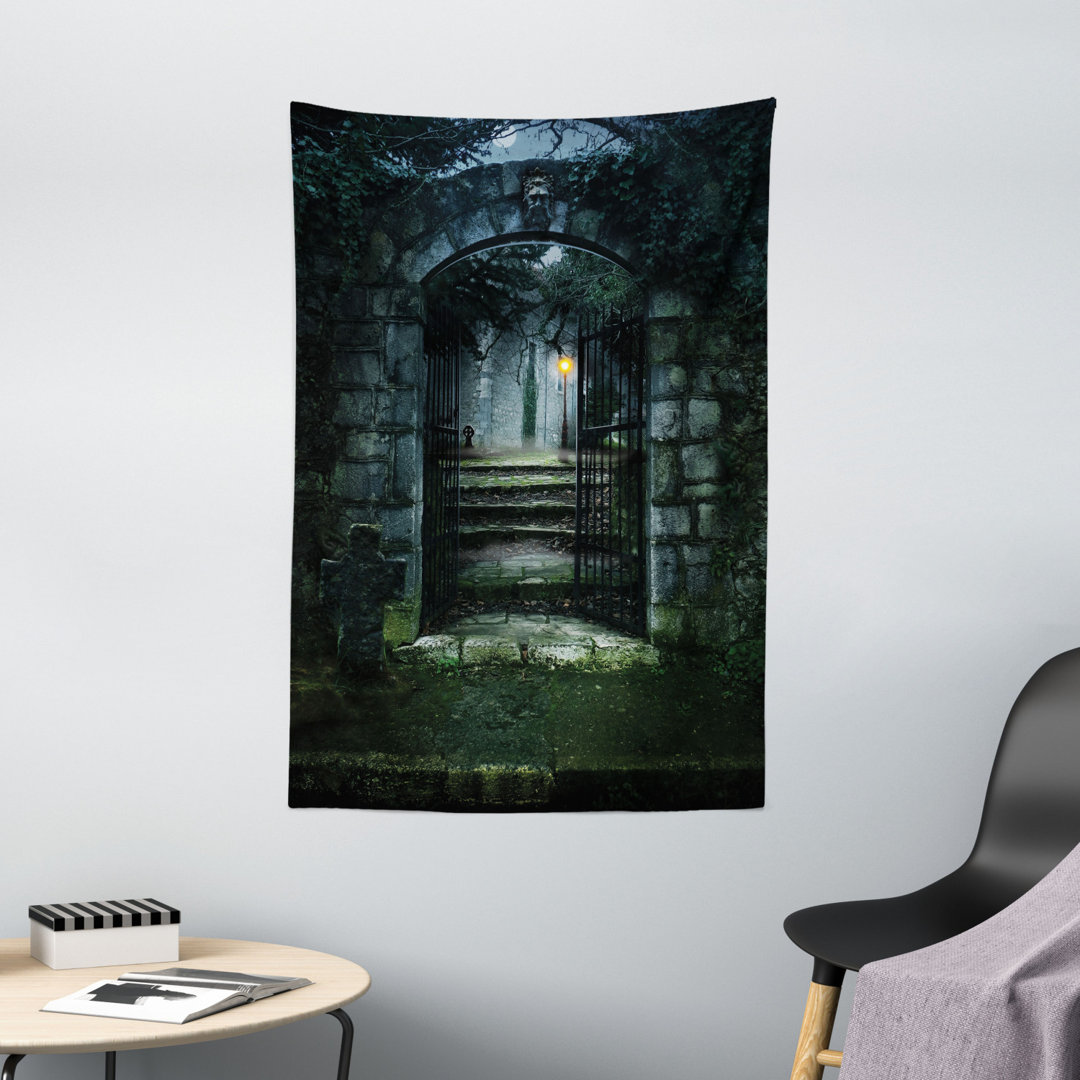 Wandbehang Bild des Tores eines dunklen alten Spukhauses Friedhof Dead Myst Fiction