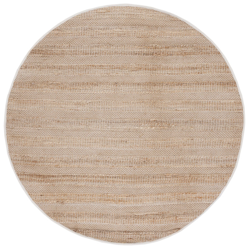 Abianna Geometric Flatweave Ivory/Natural Area Rug, Round 7'