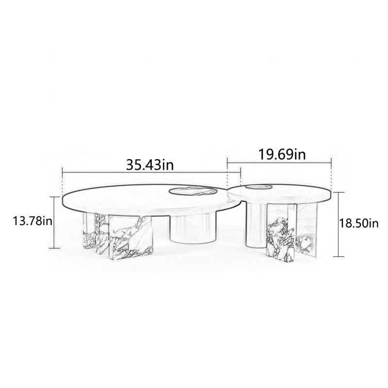 Table basse ronde et multifonctionnelle, H 18,5 po x L 55,12 po x l 35,43 po