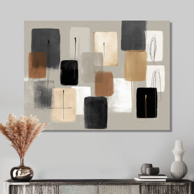 Formes noires avec mélange abstrait de minimalisme gris - décoration murale moderne en métal, impression métallique minimaliste
