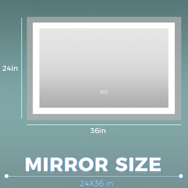 Amrhein Modern Frameless Lighted Makeup Mirror, 36" x 24"