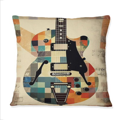 Cubism Guitar - Music Printed Throw Pillow