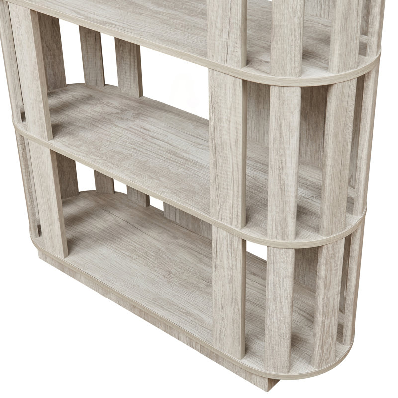 Bibliothèque ovale en bois ouverte à 5 niveaux avec assemblage facile, Light Gray