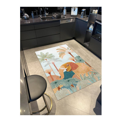 Machine Washable Animal Elephant Multicolor Pattern Decorative Rug