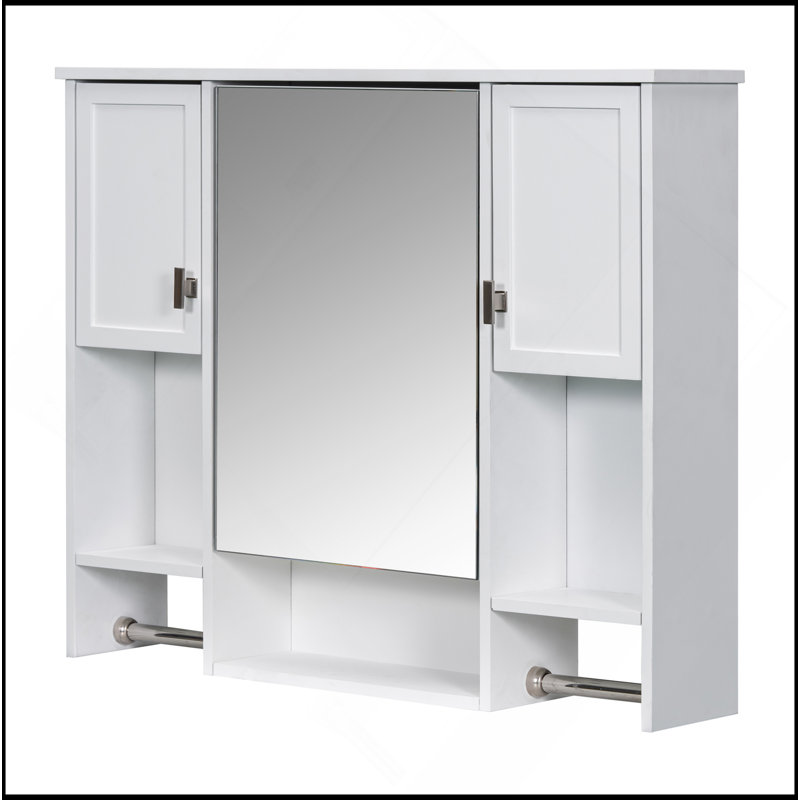 Armoire de rangement murale moderne 35 po x 28 po, armoire de salle de bain avec miroir, armoire à pharmacie avec barre à serviettes Modern