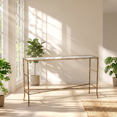 Table console en fer avec plateau miroir Evergreen Decor, 143 cm (L) x 35,6 cm (P) x 76,5 cm (H)