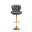 2 tabourets de bar, siège en velours gris, repose-pieds et base, hauteur réglable par levage mécanique, deux tabourets dorés de style pieds dorés, et levage à hauteur variable, + orné