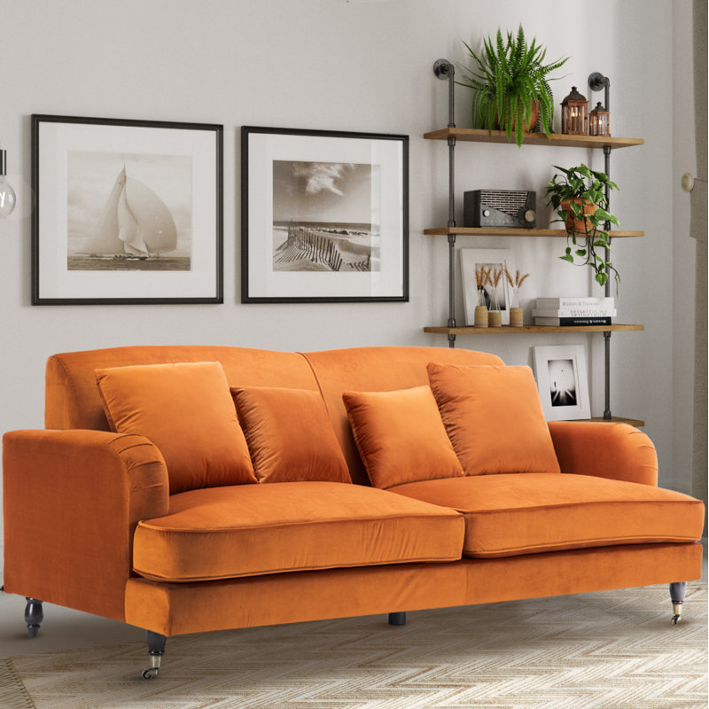 Penermon Roll Arms Sofa, Orange Velvet, 3