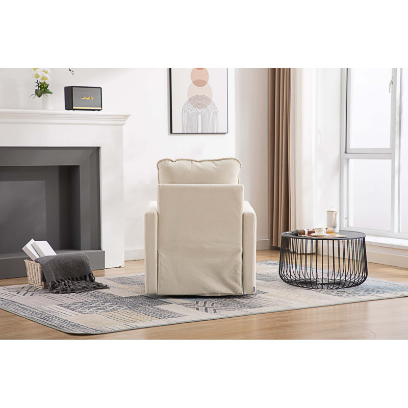 Fauteuil demi-tonneau pivotant l 32,48 po Willenzard, Velours beige 1