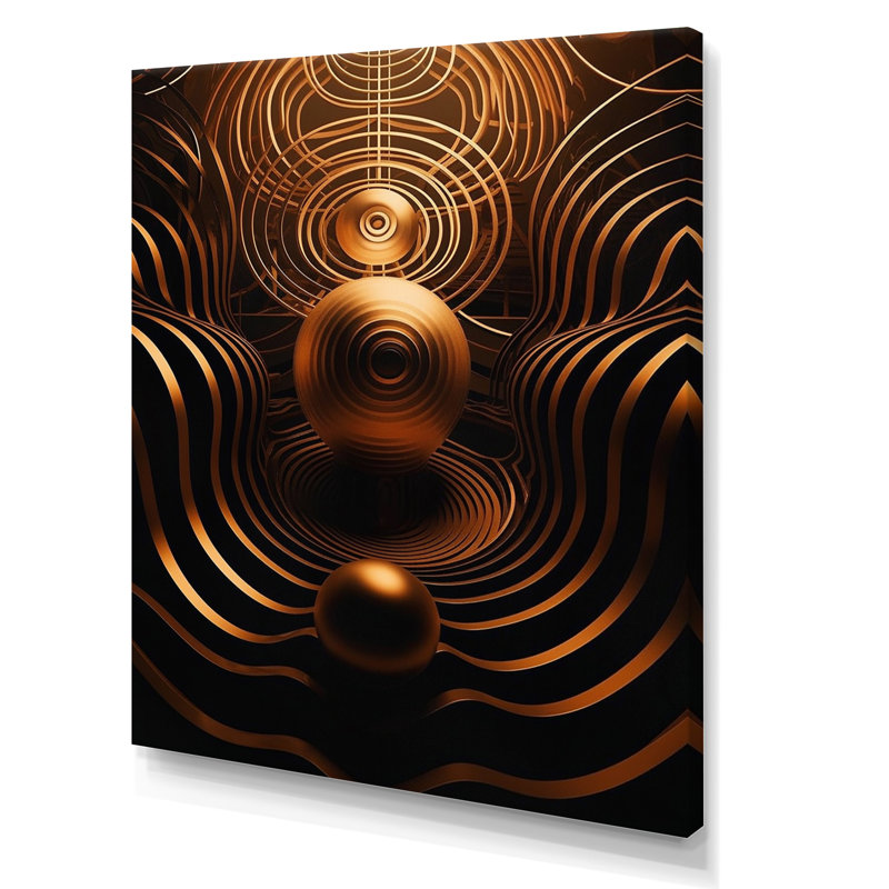 «Golden Sphere Abstract Gold Futuristic Landscape», reproduction sur toile, Toile tendue, H 32 po x l 24 po x P 1 po