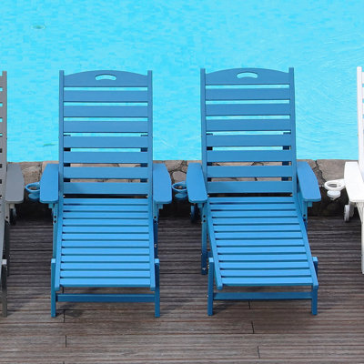 1-Piece Hdpe Chaise Lounge Chair Outdoor, Pool Lounge Chairs With 4-Position Adjustable Backrest For Patio Poolside Deck Beach Backyard (Blue)